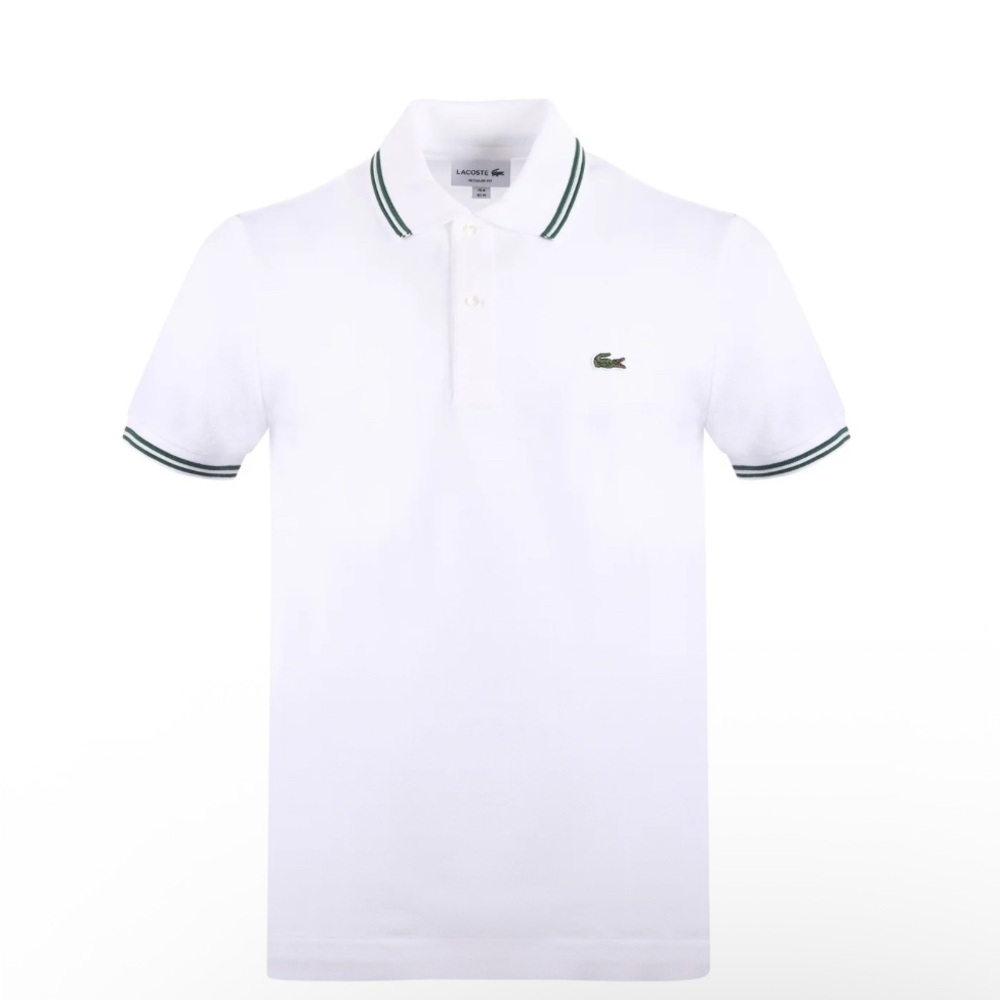 Lacoste White Polo with Green Contrast Trim